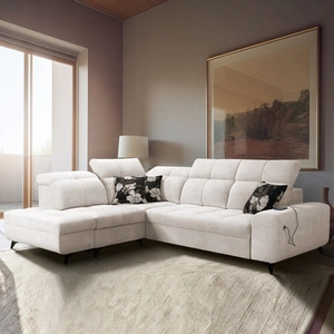 Ecksofa mit Schlaffunktion Buffalo VII creme links stilvolles Ecksofa mit Bettzeugcontainern Velourstoff