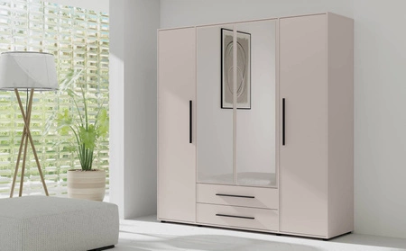 Spiegelschrank Maxione 198 cm beige geräumiger Kleiderschrank für Schlafzimmer Jugendzimmer oder Flur mit Schubladen angereichert