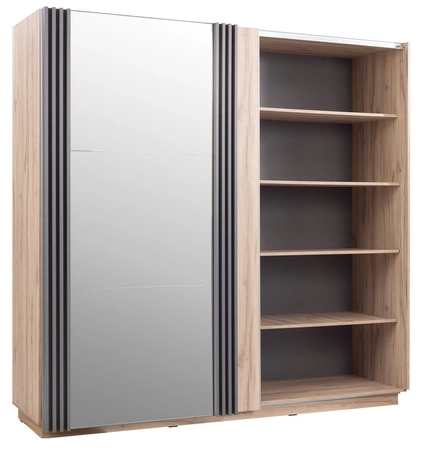 Möbelset für Schlafzimmer Estan Eiche hell / anthrazit Zeitloses Design Schlafzimmermöbel-Set geräumiger Schiebeschrank mit Spiegel