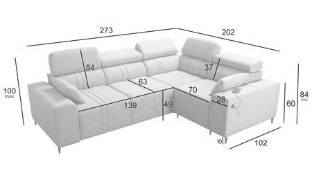 Ecksofa mit Schlaffunktion Castel II graubraun rechtsseitiges Komfort-Ecksofa mit verstellbaren Kopfstützen Bettzeugcontainer