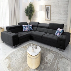 Ecksofa mit Schlaffunktion Hampton II schwarz links stilvolles Ecksofa weiche Polsterung Stoffart Samt