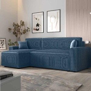 Ecksofa mit Schlaffunktion Brandon Bis blau links dreidimensionaler Stoff mit ausdrucksstarken Streifen Bettzeug Container