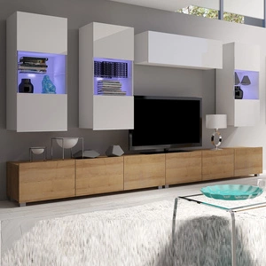 Möbel Apulia V weiß glänzend / goldene Eiche ein außergewöhnlich stilvolles Wandelement einfache Elemente, die in jedes Interieur passen