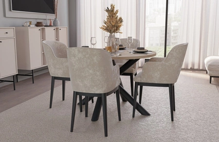 Runder Tisch Lyon 110 cm Eiche lindberg / schwarz Designer-Esstisch auf Metallspinnenbeinen höhenverstellbar