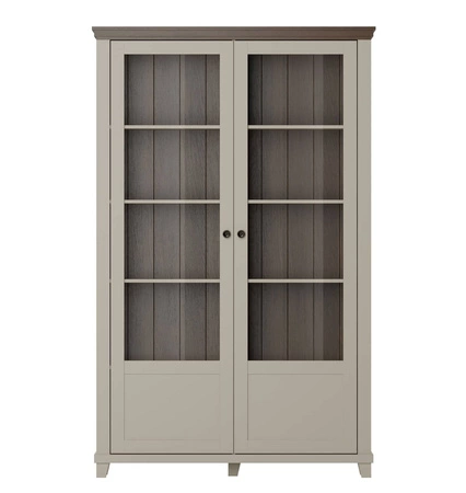 Vitrine Evora 126 cm beige / Eiche dunin wird Liebhaber von ausdrucksstarken Interieurs ideal für das Wohnzimmer und Esszimmer begeistern