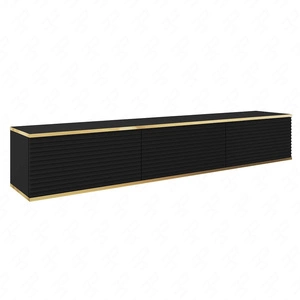 TV-Lowboard Luxury 175 cm Schwarz Begeistert Liebhaber eleganter Arrangements stilvolle geriffelte Front Korpus verziert mit einer goldenen Leiste