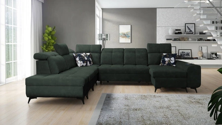 Ecksofa mit Schlaffunktion Buffalo X grün rechte Seite funktionelles und bequemes Ecksofa für einen Raum mit Bettzeugcontainern