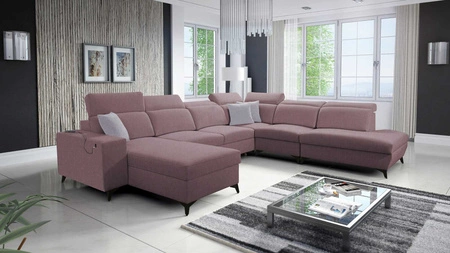 Ecksofa mit Schlaffunktion Kelly Sleek X lavendel rosa linkes extrem elegantes Ecksofa für Wohnzimmer mit verstellbaren Kopfstützen