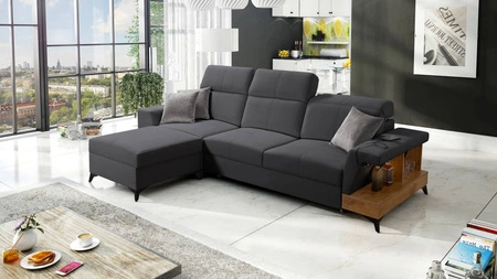 Ecksofa mit Schlaffunktion Bresso graphit linke Seite stilvolles Ecksofa mit praktischer Ablage in Eiche lancelot verstellbare Kopfstützen
