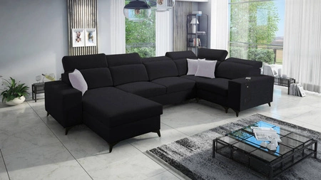 Ecksofa mit Schlaffunktion Kelly Sleek IV schwarz linke Ecke Schlafsofa mit Bettzeugkästen Webstoff