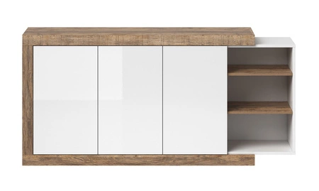 Kommode Sintra 180 cm Eiche samdal / weiß glänzend originelles Design ideal für skandinavischen Stil Interieurs Push-to-Open-System