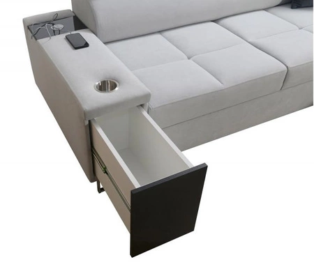 Ecksofa mit Schlaffunktion Dafni Hellbeige/Weiß rechtsseitig aus Samt bietet Komfort und Funktionalität während der täglichen Erholung