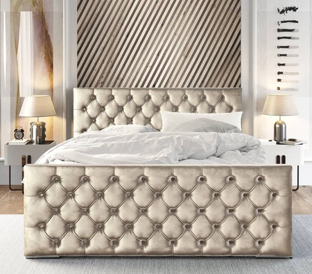 Polsterbett Viamao 140x200 beige mit Container im modernen skandinavischen Stil mit gestepptem Kopfteil und Fußteil