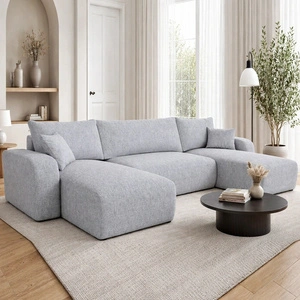 Ecksofa mit Schlaffunktion Fiesta U grau Esche stilvolles Ecksofa mit interessanter Form strapazierfähiger Webstoff Bettzeugcontainer