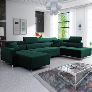 Ecksofa mit Schlaffunktion Nausa VI flaschengrün linke Seite stilvolles Ecksofa mit komfortabler Verarbeitung weicher Samtstoff