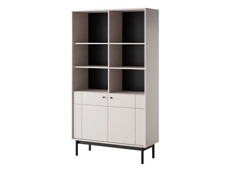 Bücherregal Modesta 104 cm beige einfache Form in gedeckten Farben dezente Metallgriffe Bücherregal mit Türen im japanischen Stil