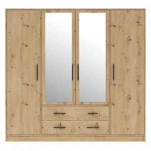 Kleiderschrank mit Spiegel Caspe 200 cm Eiche handwerklich modernes Design ABS-Finish und schwarze Griffe