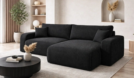 Ecksofa mit Schlaffunktion Fiesta XL schwarz universal Ecksofa mit Bettzeugstauraum stilvoller Cordstoff