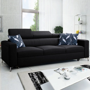 Savona Sofa mit Schlaffunktion schwarz bequemes Sofa für Wohnzimmer bietet Komfort beim Ausruhen verstellbare Kopfstützen