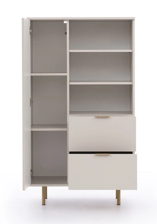 Hochkommode Sula 80 cm beige elegante und funktionelle Kommode mit geriffelter Front, die mit Metallgriffen verziert ist
