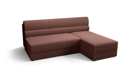 Ecksofa mit Schlaffunktion Fogu Indisches rosa Ecksofa rechts mit einfachem Design, bezogen mit einem Bettcontainer aus Kordstoff