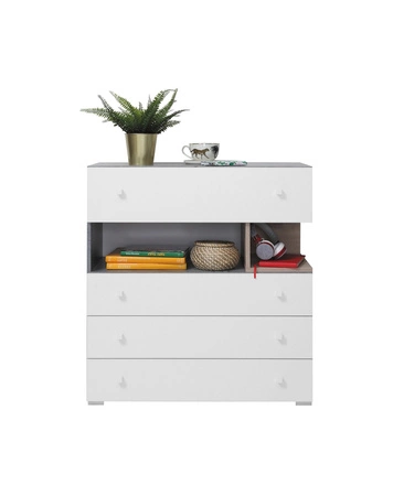 Schubladenkommode Epsilon 85 cm Beton / weiß / Eiche ideal für das Jugendzimmer funktionell und geräumig