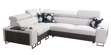 Ecksofa mit Schlaffunktion Flavio II grau / graphit links bequemes Ecksofa Bett offene Bar in der Seite des Möbels