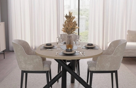 Lyon Tisch 100x138 cm Eiche lindberg / schwarz stilvoller Esstisch auf Designer-Spinnenbeinen höhenverstellbar