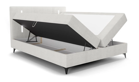 Boxspringbett Norco 160x200 grau Esche stilvolles Bett mit Stauraum Box Beleuchtung im Kopfteil fügt eine einzigartige Note