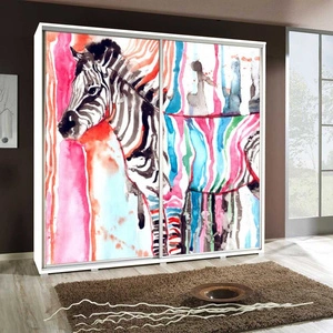 Artistino 205 cm Schiebeschrank mit Zebragrafik Schrankkorpus in Weiß aus 22 mm starker Platte