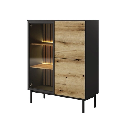 Niedriger Schrank Clovis 100 cm schwarz / Eiche evoke perfekter Schrank für Wohnzimmer oder Esszimmer Möbel Interieur mit dekorativen Flossen verziert