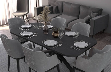 Lyon Tisch 90x185 cm portland ash / schwarz stilvoller Esstisch auf Designer-Spinnenbeinen höhenverstellbar