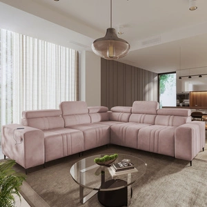 Ecksofa mit Schlaffunktion Castel III rosa links Ecksofa mit zwei Bettkästen verstellbare Kopfstützen