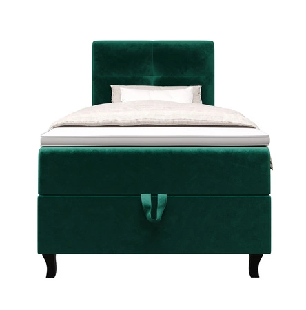 Boxspringbett Melba 100x200 flaschengrün Bett im modernen skandinavischen Stil mit gepolstertem Kopfteil Bett mit Staukasten