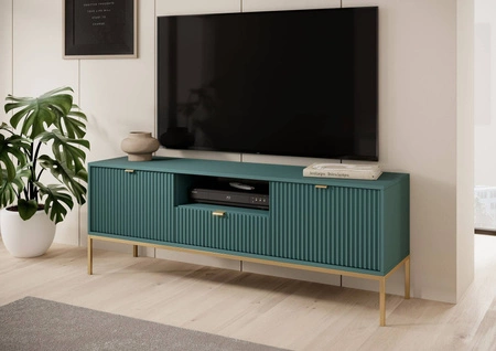 TV Schrank Lovro 154 cm pastellgrün modernes Design wird Liebhaber von ausdrucksstarken Interieurs begeistern goldene Metall-Accessoires