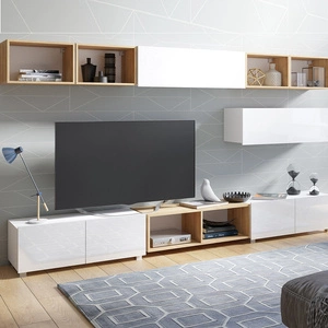 Möbelset Apulia XXVI weiß glänzend / Eiche gold extrem stilvolles Möbelset einfache Elemente, die in jedes Interieur passen