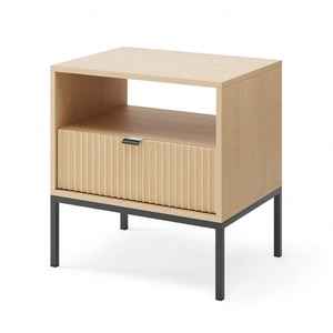 Nachttisch mit Schublade Lovro Eiche Vicenza Eiche geschmackvoll geriffelt Dekor ideal Schlafzimmer Schrank Metall hohe Beine