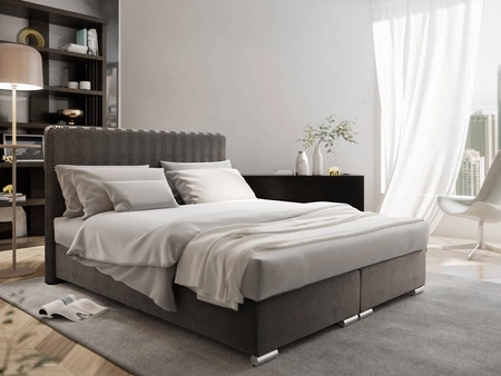 Boxspringbett Sarona 160x200 grau Bett im modernen skandinavischen Stil mit markantem Kopfteil
