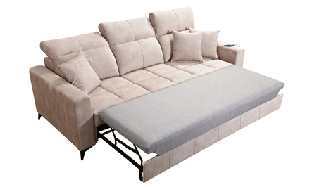 Sofa mit Schlaffunktion Laredo beige bequemes und stilvolles Sofa für das Wohnzimmer mit verstellbaren Kopfstützen zarten Veloursstoff