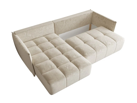 Schlafsofa Oroso beige links weicher Samtstoff mit hydrophober Beschichtung Bettzeugbehälter