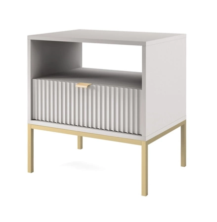 Lovro Nachttisch mit Schublade grau geschmackvoll geriffelt Dekor ideal Schlafzimmer Schrank Gold Metall Zubehör