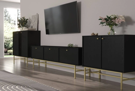 Möbel Kioto III schwarz graphit stilvolles Design Wohnzimmermöbel elegante Möbel auf einem stabilen Rahmen getragen Goldgriffe