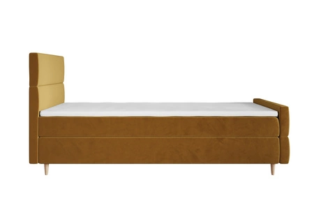 Boxspringbett Benet 100x200 Senfgelb im modernen skandinavischen Stil mit gepolstertem Kopf- und Fußteil Bett mit Staukasten