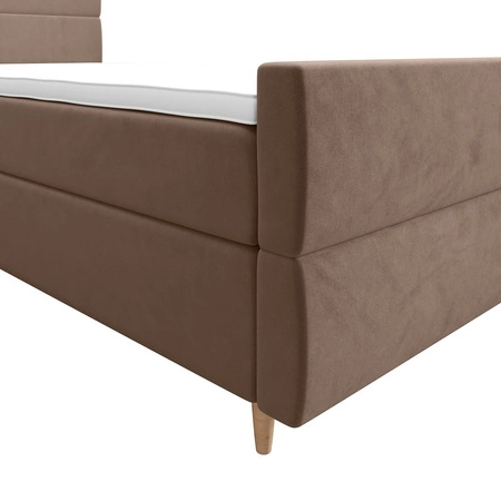 Boxspringbett Benet 100x200 hellbraun im modernen skandinavischen Stil mit gepolstertem Kopf- und Fußteil Bett mit Staukasten