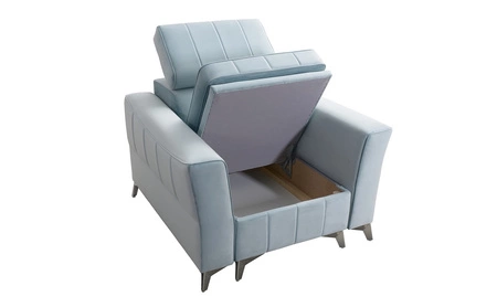 Rava Sessel hellbeige praktischer und bequemer Sessel für das Wohnzimmer mit verstellbarer Kopfstütze und weichem Samtstoffbehälter