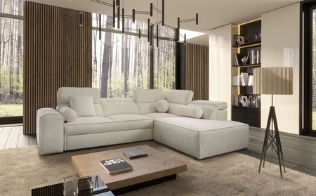 Ecksofa mit Schlaffunktion Viano VII creme rechte Ecke trendy und stilvoll mit verstellbaren Kopfstützen Zierkissen