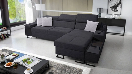 Ecksofa mit Schlaffunktion Alcamo graphit rechte Ecke elegantes und stilvolles Ecksofa mit einer ausziehbaren praktischen Schublade an der Seite des Möbels