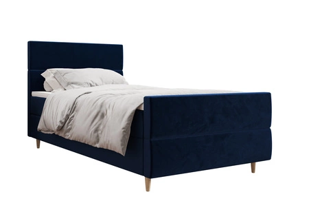 Boxspringbett Benet 100x200 dunkelblau Bett im modernen skandinavischen Stil mit gepolstertem Kopf- und Fußteil Bett mit Staukasten