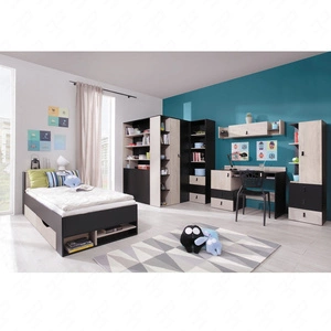 Möbelset Niko schwarz / Eiche / beige ideal für ein Jugend- oder Kinderzimmer in einem trendigen Stil