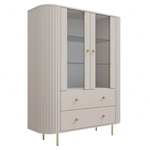 Vitrine Ovalio 123 cm beige Designe rvitrine für das Wohnzimmer in ovaler Form mit dekorativer Fräsung geräumige Schubladen